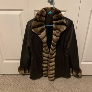 Gorgeous Dark Chocolate Brown Leather With Fur Trim